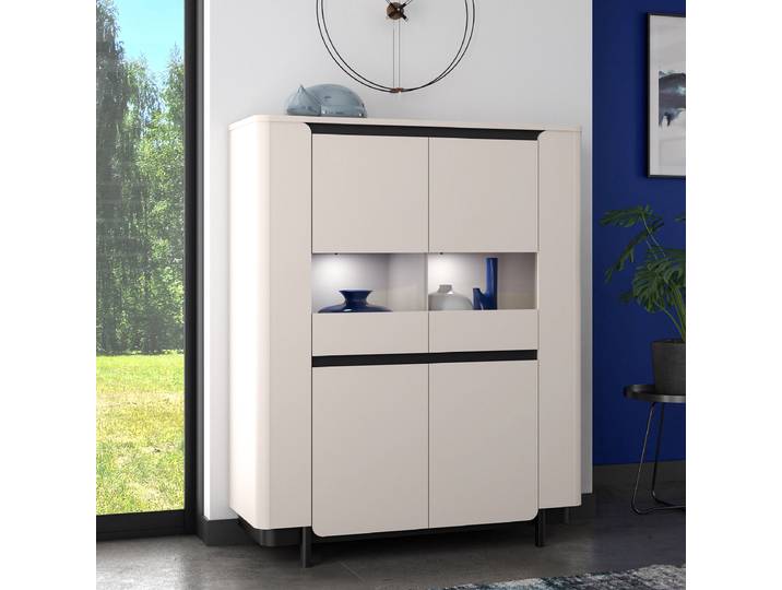Buffet 130 x 161 x 45cm Sans éclairage Beige/Noir