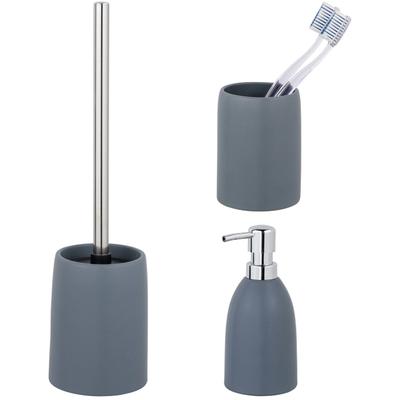 Badaccessoire-Set "»Funo«", blau, matt, Edelstahl, Keramik, SCHÖNER WOHNEN-KOLLEKTION, Badaccessoires-Sets, Zahnputzbecher, Seifenspender & WC-Garnitur, aus hochwertiger Keramik