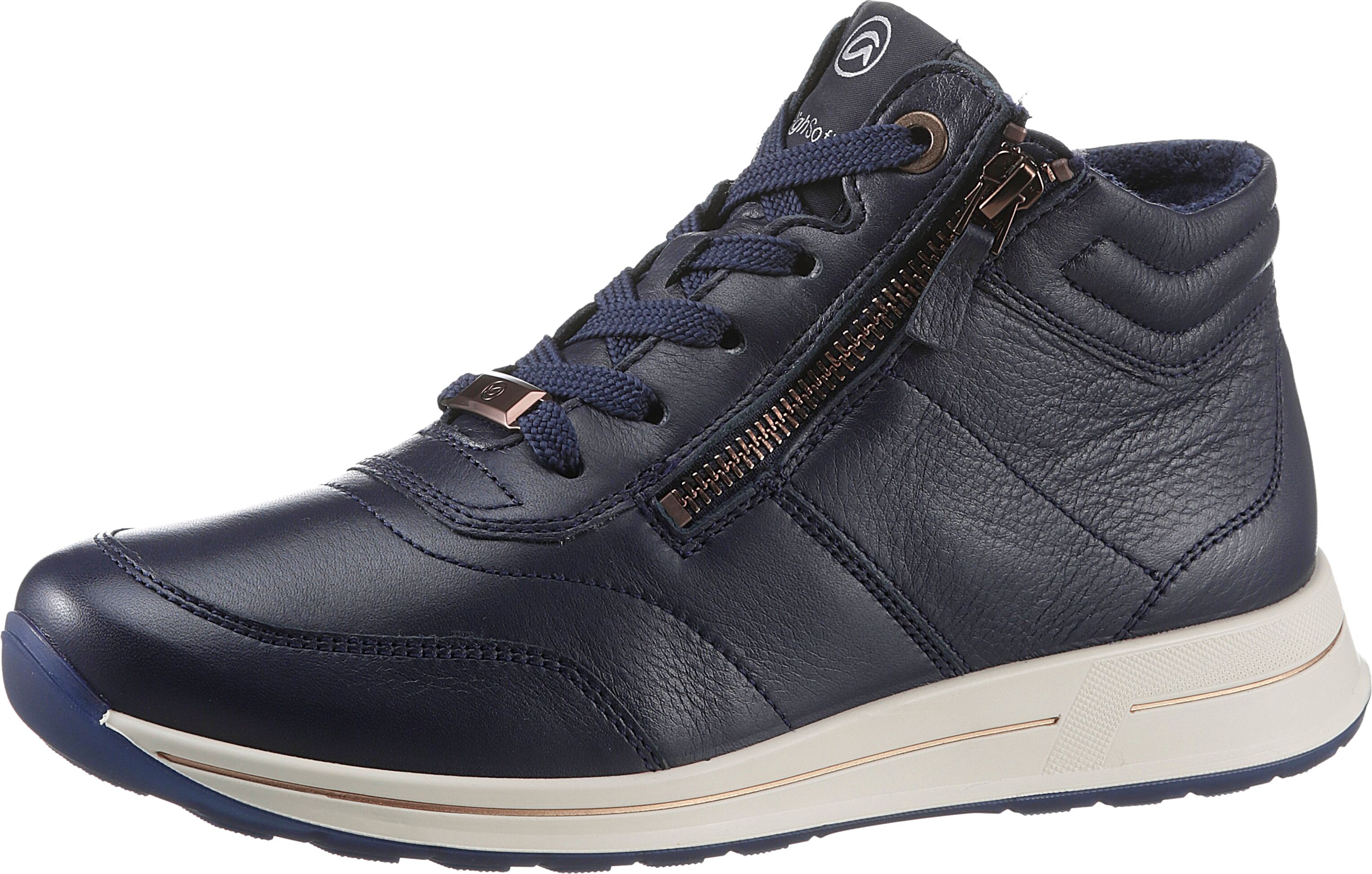 Schnürboots ARA "OSAKA", Damen, Gr. 6,5, atmungsaktiv schnell trocknend, blau (dunkelblau), Glattleder, Schuhe Schnürboots, Herbstboots, mit beidseitigen Reissverschlüssen, H-Weite (=sehr weit) dunkelblau 6,5, atmungsaktiv schnell trocknend