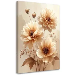 WANDBILD, Beigefarbene Blumen im zarten Vintage-Stil