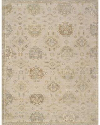 Pasargad Home Oushak Hand-Knotted Beige/Green Wool Area Rug