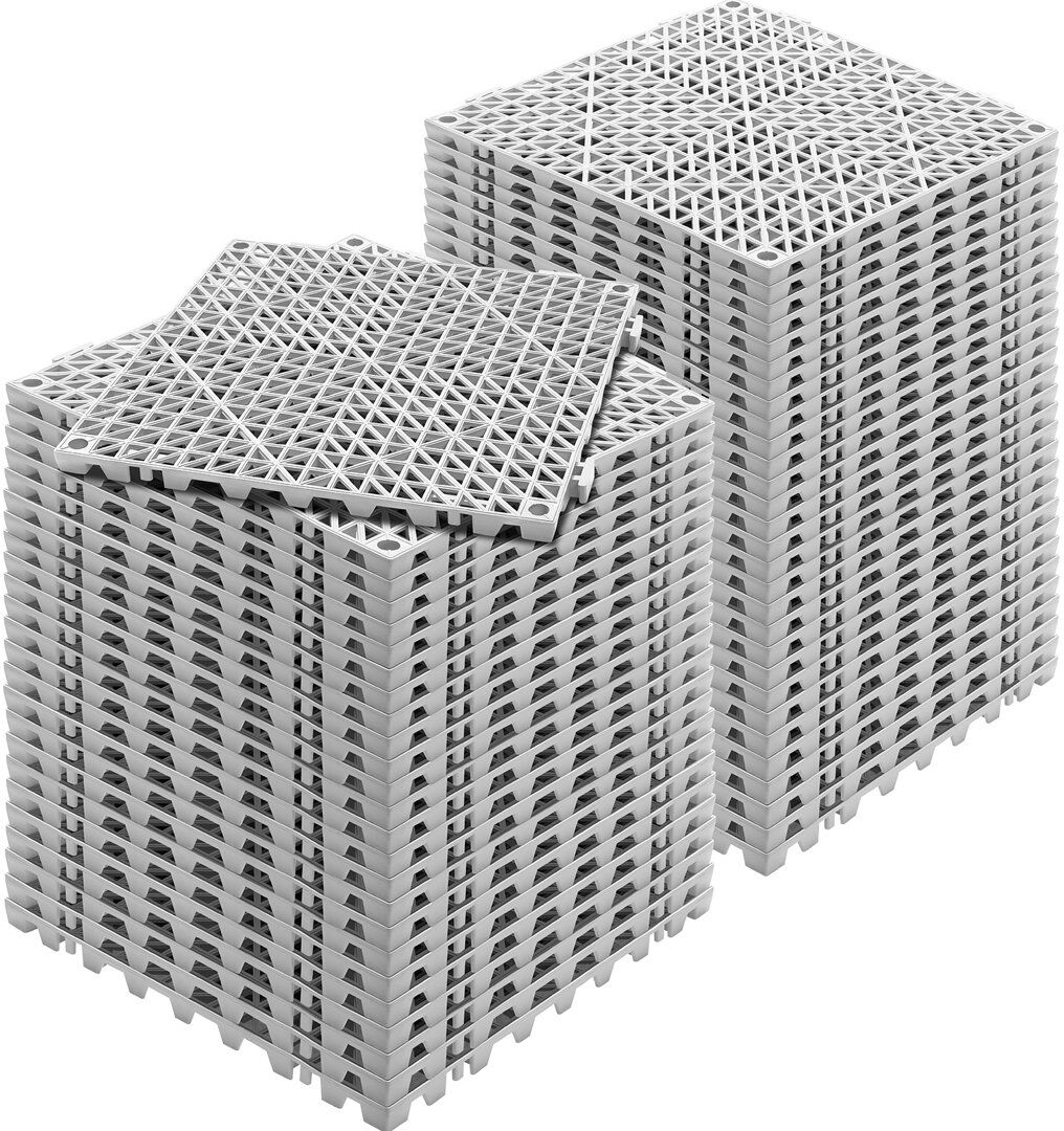 VEVOR 30 x 30 cm Interlocking Drainage Mats: Versatile Outdoor Deck Tiles Grey Drain Flooring
