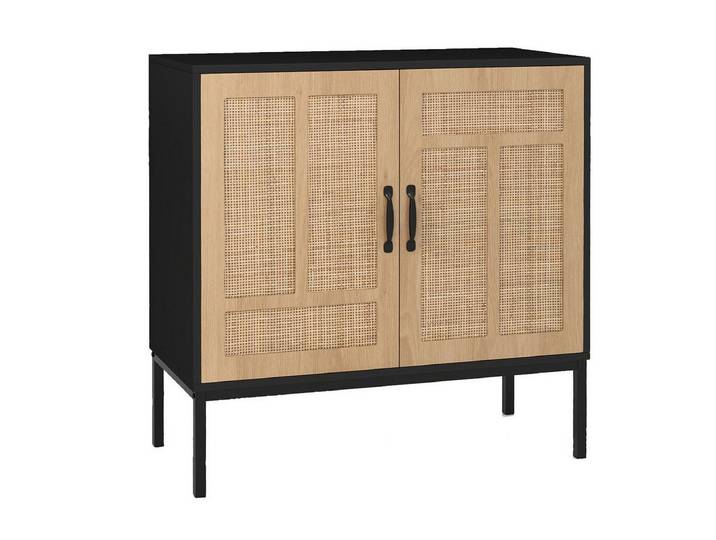 COSTWAY Sideboard, Küchenschrank Rattan mit verstellbarem Regal