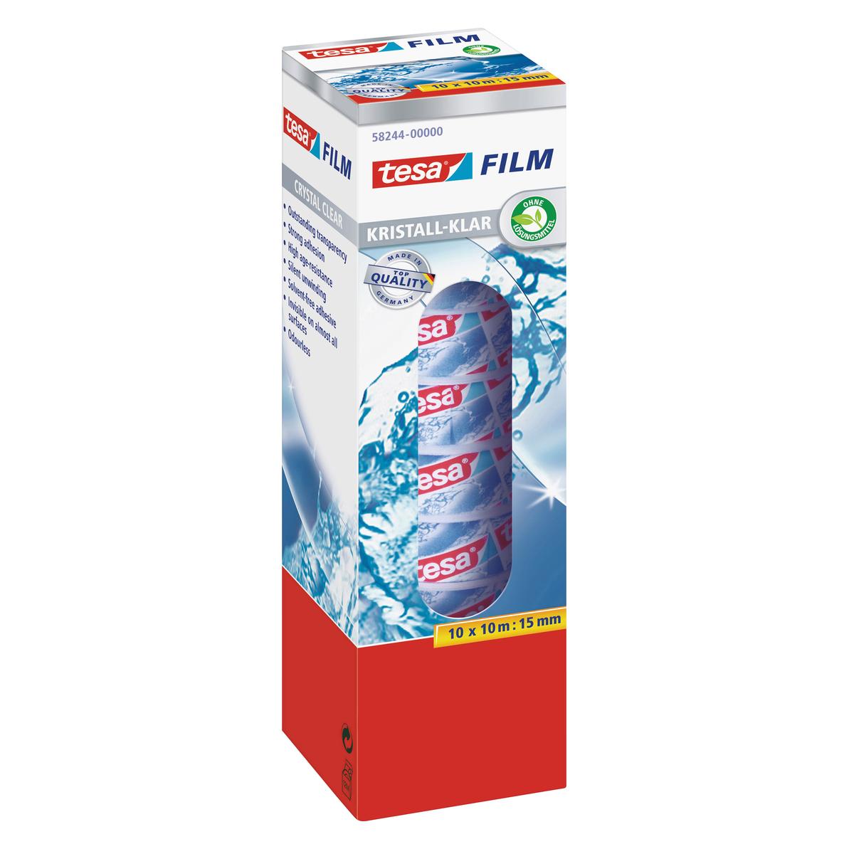 tesa 10x tesafilm KRISTALL-KLAR, hochtransparent, alterungsbeständig, mit starker Haftung (15 mm) (58244-00000-01)