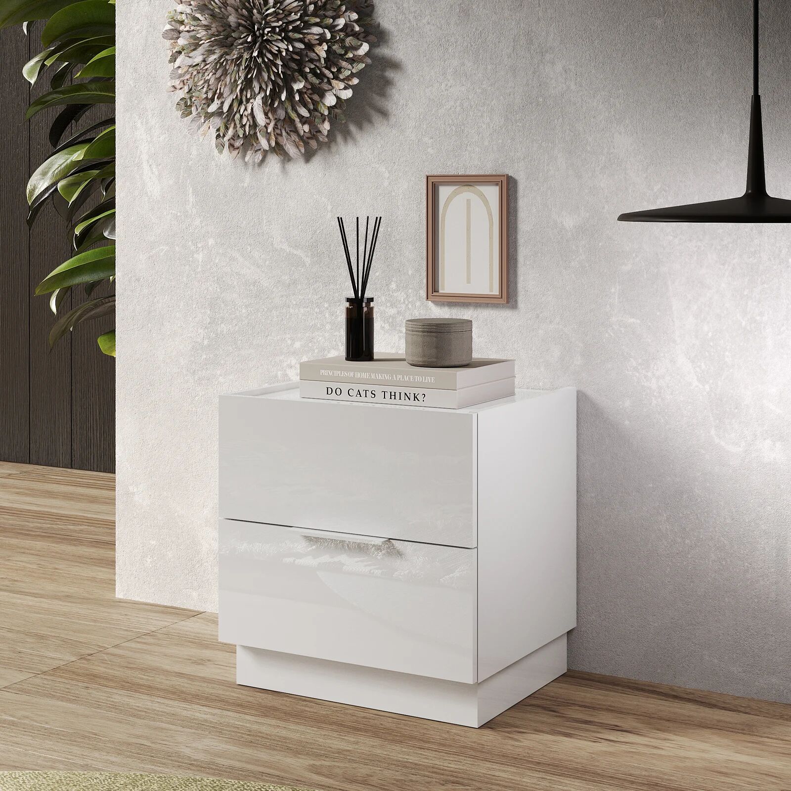 garneroarredamenti Set 2 comodini 50x52h cm 2 cassetti bianco lucido Silky