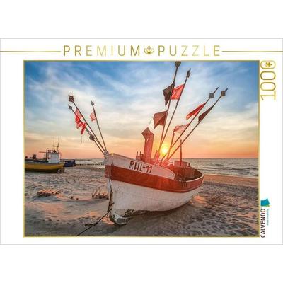 CALVENDO Puzzle Fischerboot im Sonnenuntergang | 1000 Teile Lege-Größe 64x48cm Foto-Puzzle für glückliche Stunden