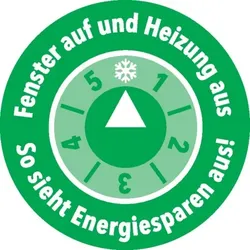 Dreifke® Aufkleber | Klimalabel Fenster auf und Heizung aus-so sieht Energiesparen aus, Folie, Ø100mm