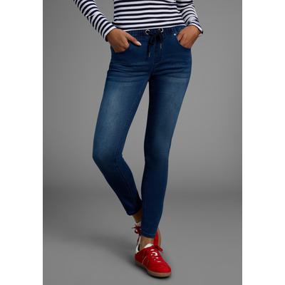 Stretch-Jeans ARIZONA, Damen, Gr. 44, N-Gr, blau (rinsed), Jersey, Obermaterial: 59% Baumwolle, 40% Polyester, 1% Elasthan, Basic, bequem knöchellang, Jeans, weites Bein, normale Leibhöhe, knöchellang, mit Used-Waschung
