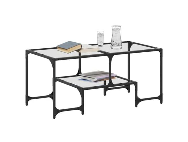 KTHLBRH Couchtisch mit Tischplatte aus transparentem Glas, 98,5 x 50 x 45 Mehrschichtholz, Stahlrahmen, modernes Design, einfache Reinigung, für Wohnzimmer
