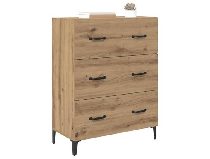 KTHLBRH Sideboard Eiche Handwerk 69,5 x 34 x 90 cm Technisches Holz und Eisen, 3 kugelgelagerte Schubladen, multifunktional, für Esszimmer
