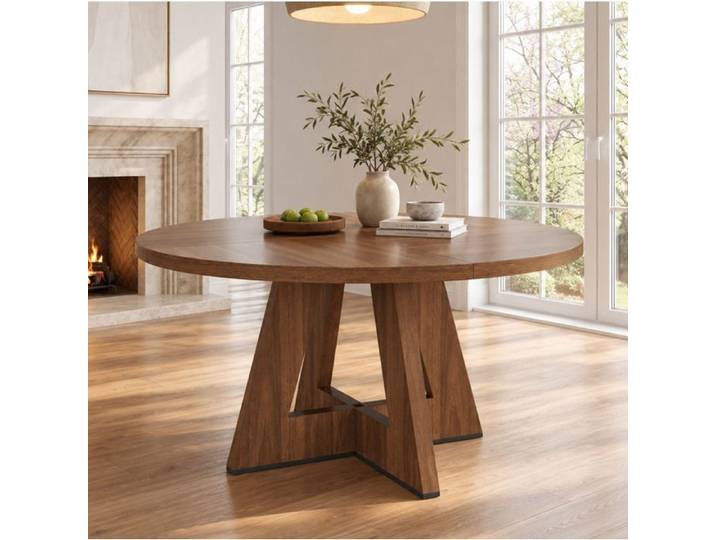 MEUBLIV Table à manger ronde 120 cm MDF couleur noyer 4 à 6 personnes