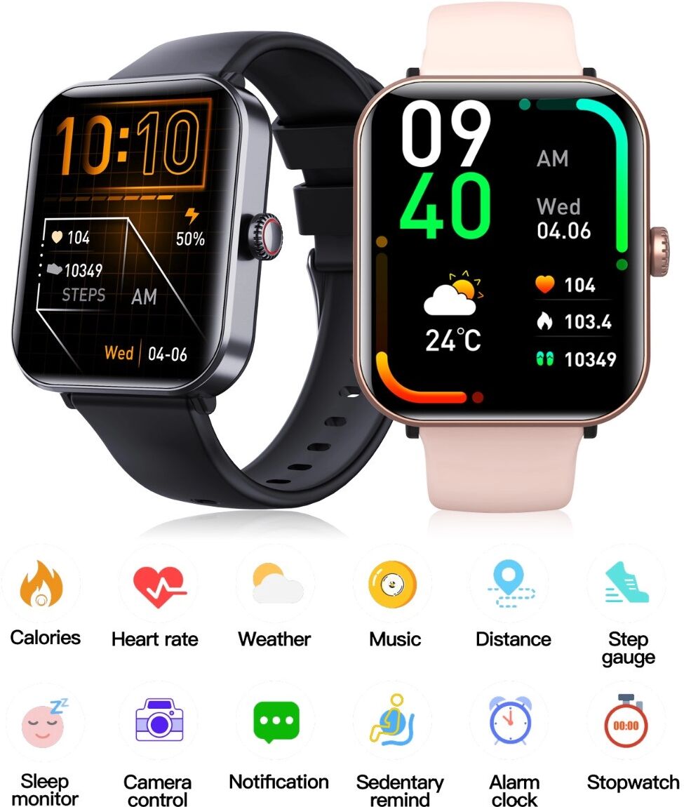 INF Bluetooth-5.2-Smartwatch kompatibel mit iOS und Android, IP67, Anrufe, Hinweise, Sportmodi und Lebensstilaufzeichnung Gold