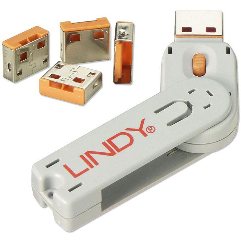 Lindy USB Port Schloss (4 Stück) mit Schlüssel: Orange