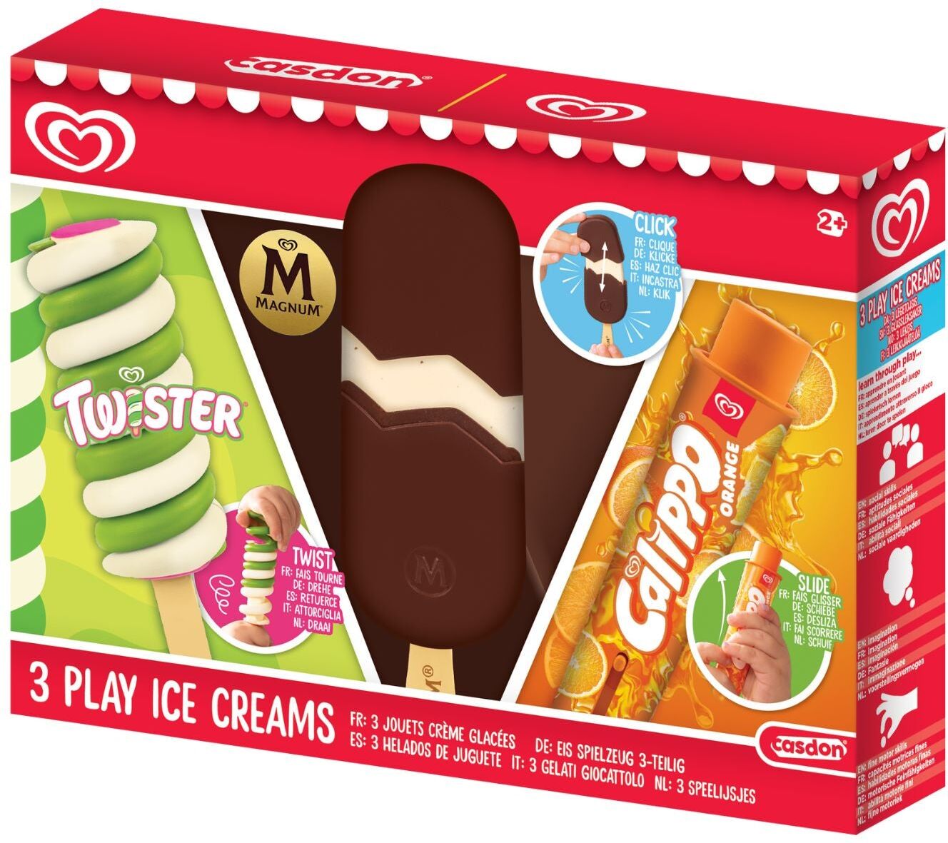 Casdon Walls 3 Play Ice Creams Set - Officially Licensed Pretend-Play Toys for Kids - 3 Interactive Ice Creams with Hands-On Play Features