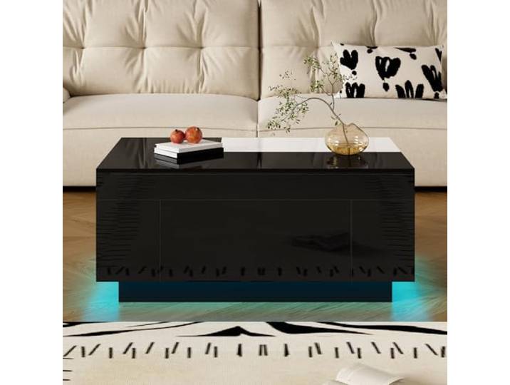 QLTXYHML Couchtisch, Schwarz und Weiß, LED, 16 Farben, verstellbare Regale
