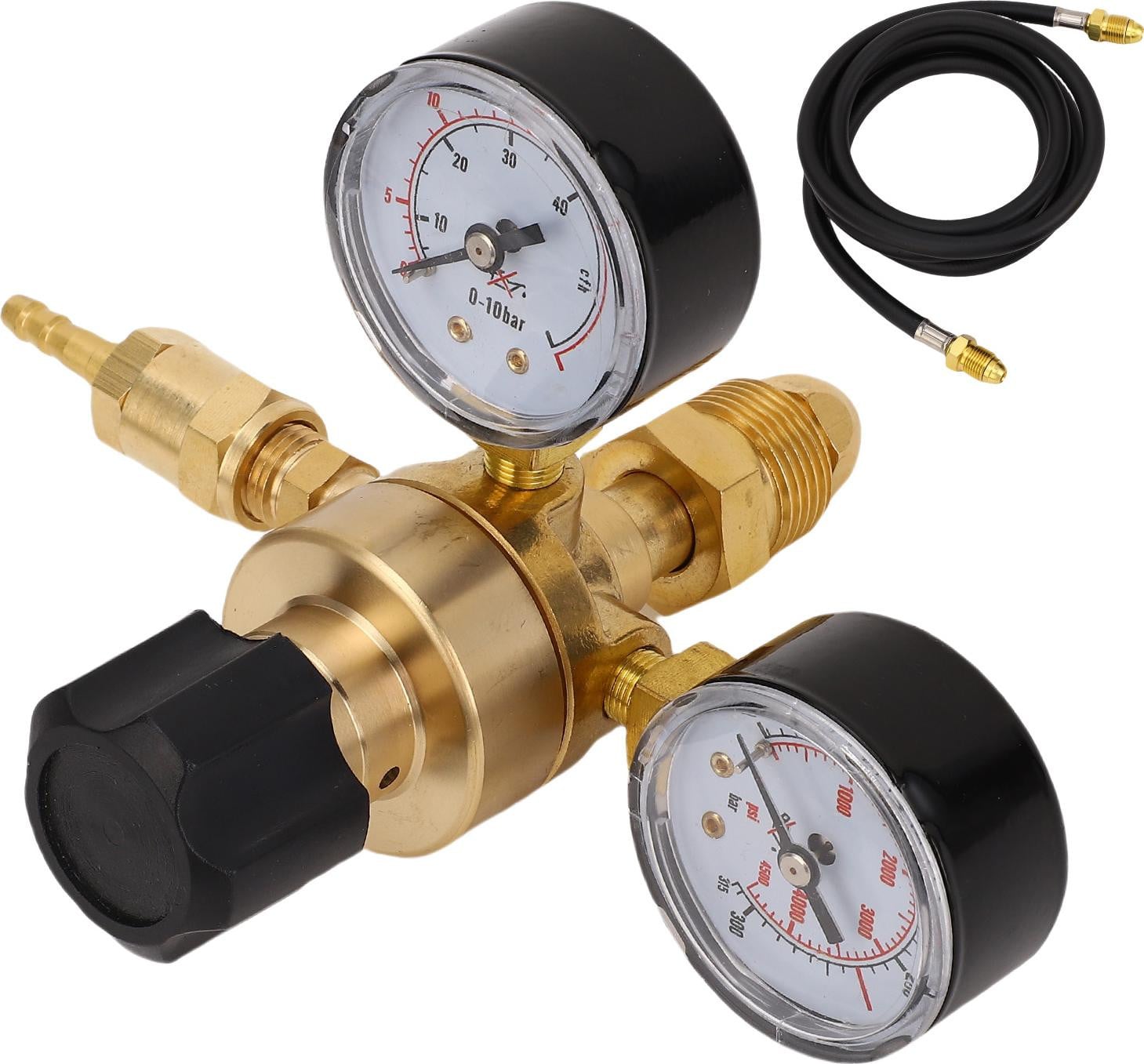 Gistuch Argon-CO2 gasregelaar met 2 meter slang en drukmeter, CGA580 aansluiting, Ingang: 0-10 BAR, Uitgang: 0-315 BAR