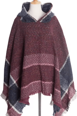 Uplift Curations Hooded Fishbone Pattern Women Cape Poncho Autumn Winter Pullover Women Hooded Cloak 5