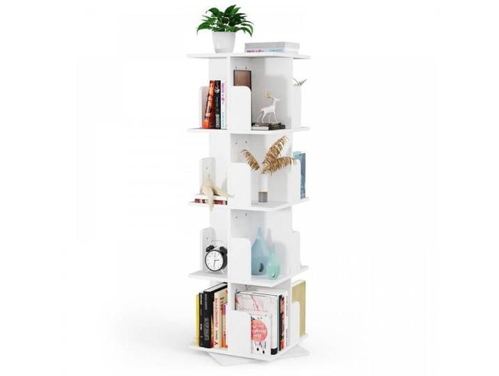 SUPFINE Bibliothèque Rotative à 4 Niveaux Étagère Tournante à 360° avec Déflecteur Étagère à Coucher Salon Bureau