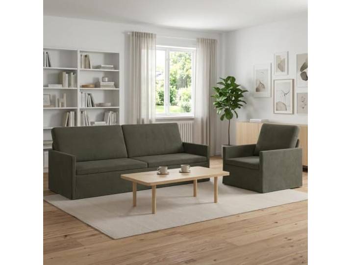 Sofa-Set 2 pcs Hellgrau Cordstoff Metallrahmen,80% Polyester 20% Nylon,Schaum- und Faserfüllung,Kissenrücken-Design,Innenbereich,zu zweit montierbar