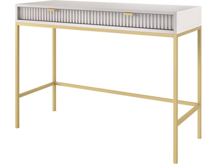 Coiffeuse Selsey Vellore - Bureau avec tiroirs\, gris avec façades cannelées et pieds métalliques dorés\, largeur 104 cm