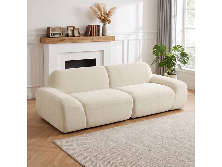 HOMCOM Canapé 3 Places Chenille 244cm Moderne Crème Salon