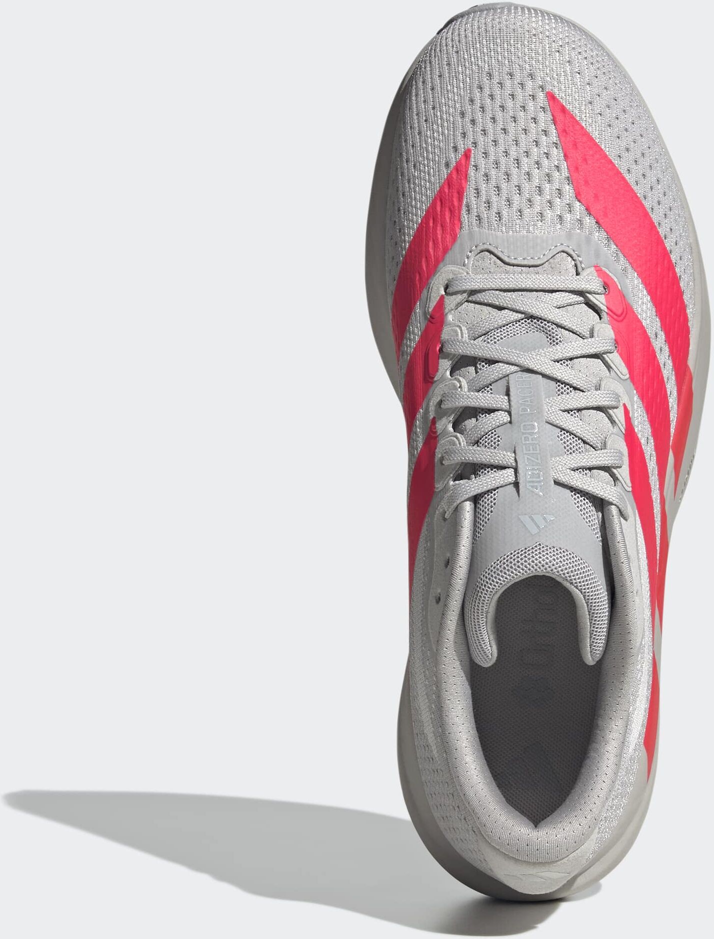 Laufschuh ADIDAS PERFORMANCE "ADIZERO PACER", Herren, Gr. 42,5, grau two, lucid rot, halo silber, Synthetik, Textil, Schuhe Laufschuh, inspiriert vom Design des adizero Evo SL grau two, lucid rot, halo silber 42,5