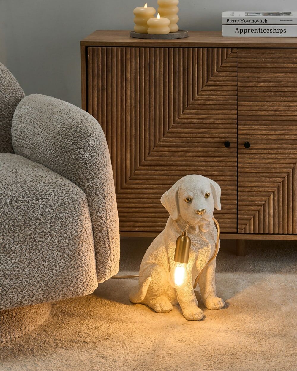 Beliani Lampe à poser chien blanc Blanc 23x41x28cm