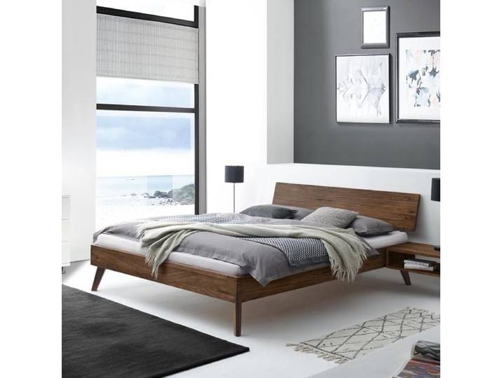 Bett Coraia Nussbaum Massivholz 160x200cm retro/vintage
