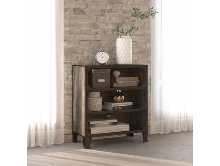 HPUYRFG Aufbewahrungsschrank Grau 72x36x82 cm Metall und MDF Metall und MDF, zwei Regalböden, Maschengitter-Türen, urban-industrielles Design, feucht abwischbar