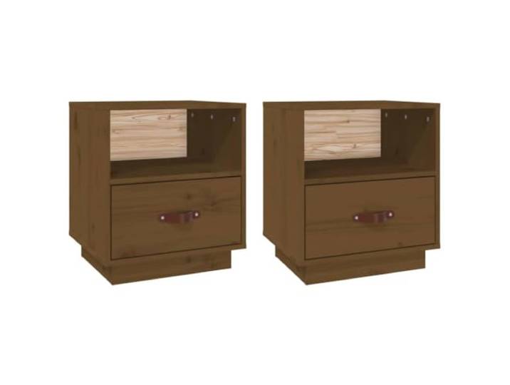 Tmriohed Nachttisch 2er Set Massivholz Kiefer Honigbraun 40x34x45 cm Kompakter Nachtschrank fürs Schlafzimmer mit Schublade und offenem Fach. Elegantes Kiefernholz in Honigbraun.