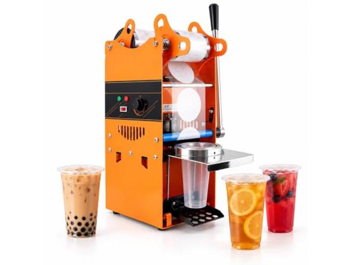 Becherverschließmaschine For Bubble Tea, Elektrisch 300 Tassen Pro Stunde, 90/95 Mm Durchmesser, Auslaufsicherer Verschluss, For Den Gewerblichen Einsatz(Orange)