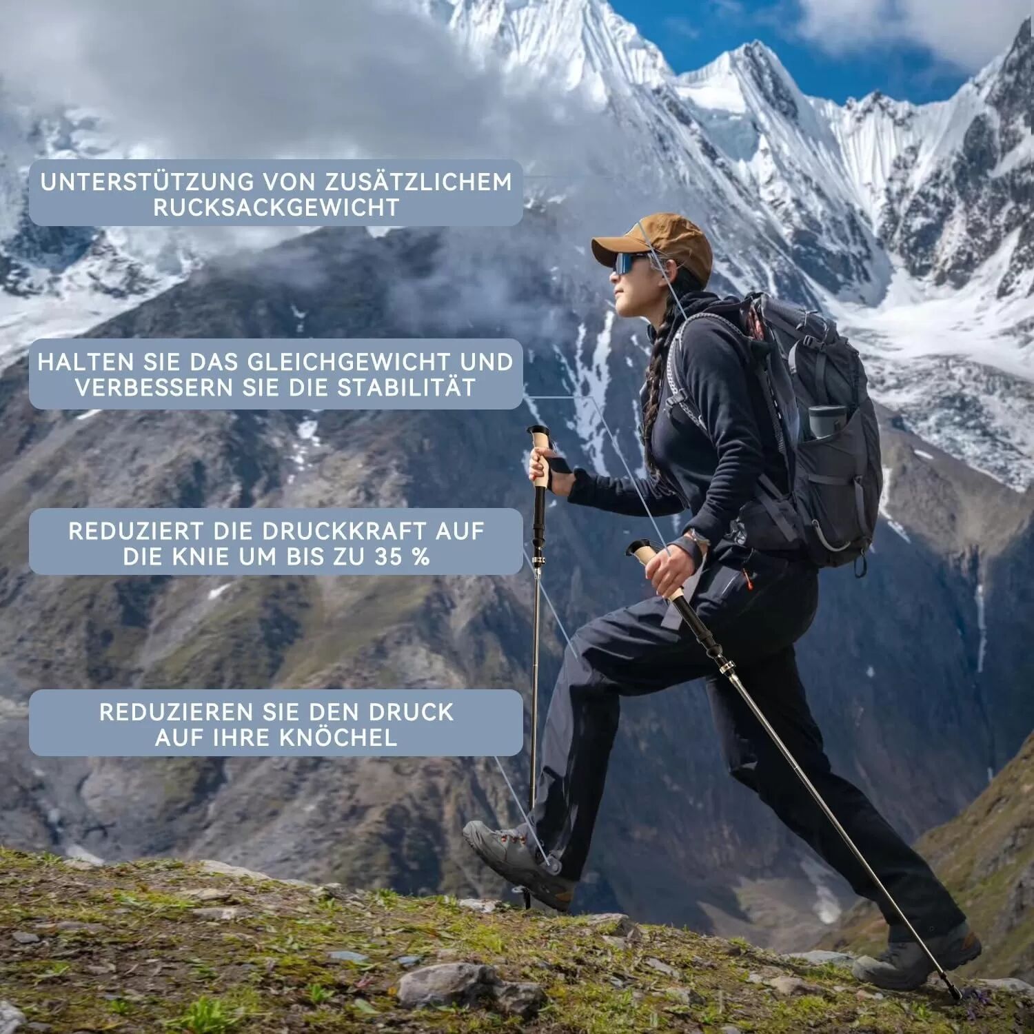 INF Schwarze Unisex Trekkingstöcke: 7075 Aluminium, Ultraleicht, Faltbar