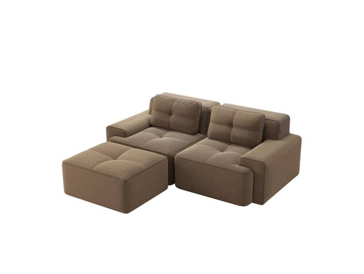 Modfu Ecksofa aus Cord in Braun mit Tiefsitz & flexiblem Moduldesign, L-Form, 204x177 cm, Wohnzimmer, Sofas & Couches, Wohnlandschaften, Ecksofas