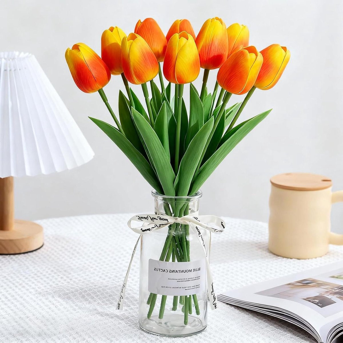 Set van 20 realistische kunsttulpen in het oranje voor decoratie