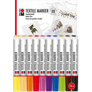 Marabu Textilmarker 0115000000200, sortiert, Strichbreite 3mm, waschfest bis 60 Grad, 10 Stück