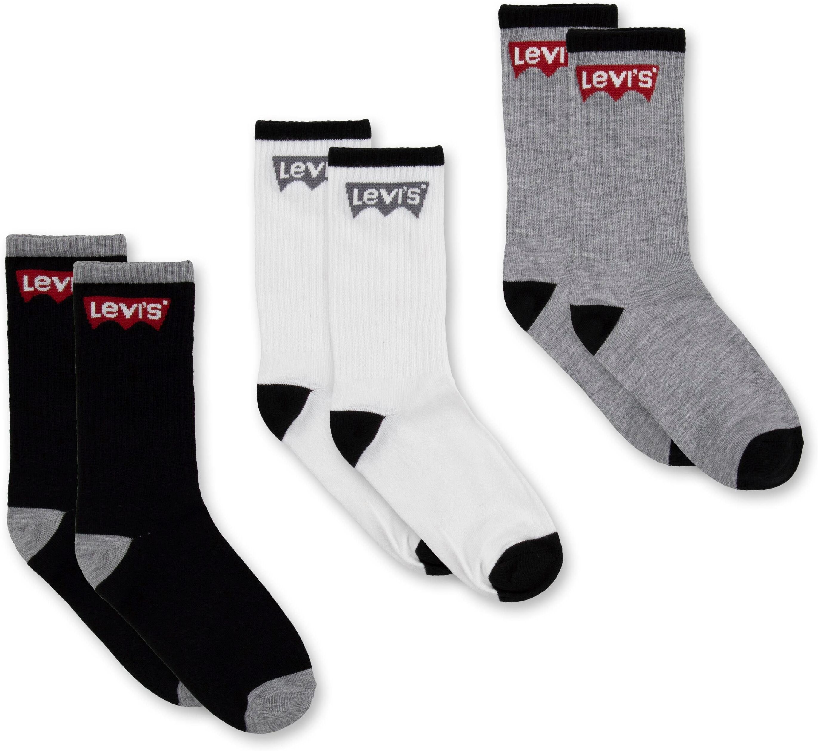 Socken LEVI'S KIDS "BATWING REGULAR CUT 3PK", Damen, Gr. 10/11 (37,5/40), N-Gr, schwarz (schwarz, weiß, grau), Polyester, Socken Socken, for BOYS schwarz, weiß, grau 10/11 (37,5/40), N-Gr