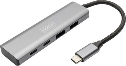 Digitus DA-70245 USB-Hub 4 Port USB-A USB 3.2 Gen2 10 GBit/s mit Aluminiumgehäuse Dunkelgrau DA-70245