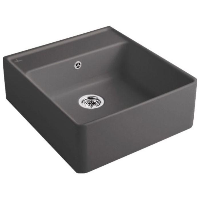 Villeroy und Boch Spülstein Einzelbecken 632061i4 Ablaufgarnitur, Handbetätigung, Befestigungssatz, Graphit