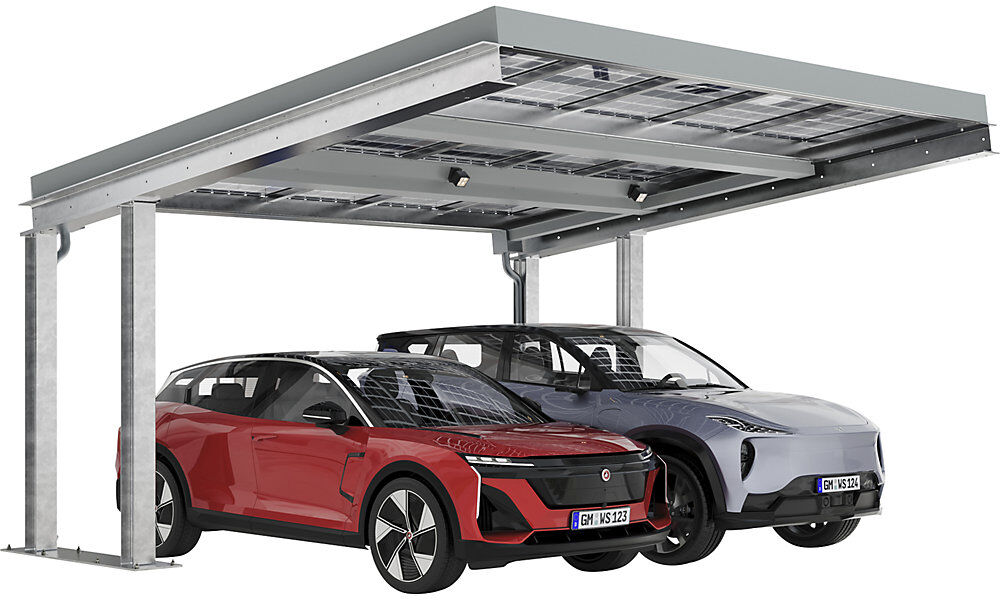 Fahrzeugüberdachung SolarCover mit PV-Modulen ohne Schaltschrank, verzinkt, B 5370 mm, Anbaueinheit WSM