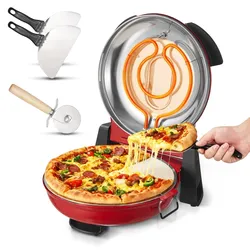 VEVOR Pizzaofen elektrischer Pizzamaker 1200 W Pizzakocher mit Cordieritstein, 5-stufige Temperaturregelung, Sichtfenster für präzises Kochen, erhitzt bis zu 420 °C, Backofen für Zuhause (rot)