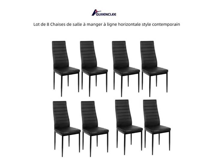 Chaises de salle à manger contemporaines noires - QUIIENCLEE - Lot de 8 - Ligne horizontale - 48 x 42 x 98 cm