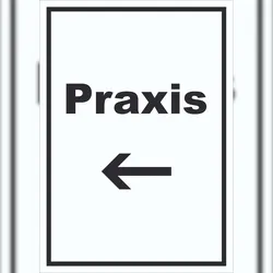 HB-Druck Praxis Schild mit Text und Richtungspfeil links Arzt Gesundheit hochkant A1 (594x841mm)