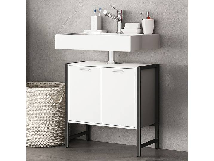 Meuble sous-vasque Edino 60 x 60 x 30cm Blanc/Blanc