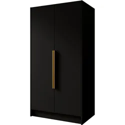 DREHTÜRENSCHRANK Pavia ohne Spiegel, Schwarz mit goldenen Griffen, 100 cm