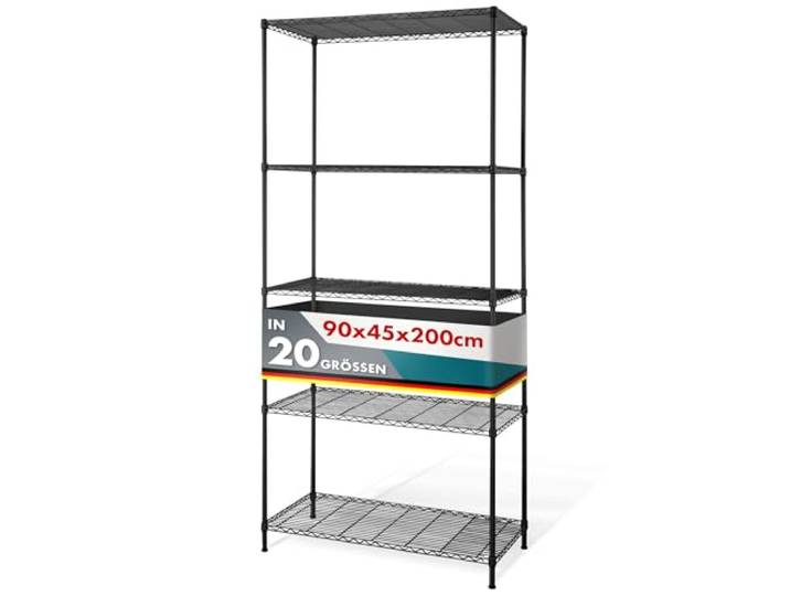 Floordirekt Metallregal dekoratives & Robustes Lagerregal, Kellerregal für Bad, Küche, Büro, Wohn- und Außenräume (90x45x200-schwarz-rocky: ⌀19mm)