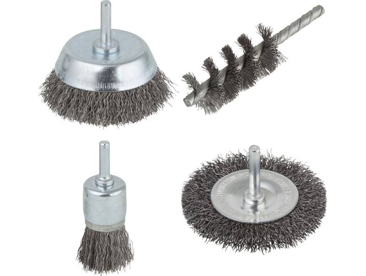 wolfcraft - Staalborstel boormachine set 4 delig - Draadborstel - Schuurborstel - Borstelset – Roestverwijderaar - 2133000