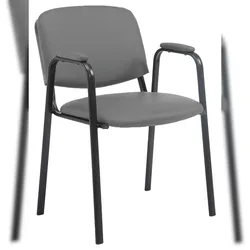 Décoshop26 - Besucherstuhl mit integrierten Armlehnen Wartebereich graues PVC 4-beiniges schwarzes Metallgestell 10_0003377