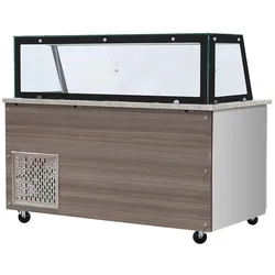 Skyrainbow SNACK-Line, Kalte Theke, 5x GN1/1, Granit rosa-grau, 188x82x85.5 Glasaufbau Klarglas schwarzer Rand, ohne Zwischenablage H=396mm