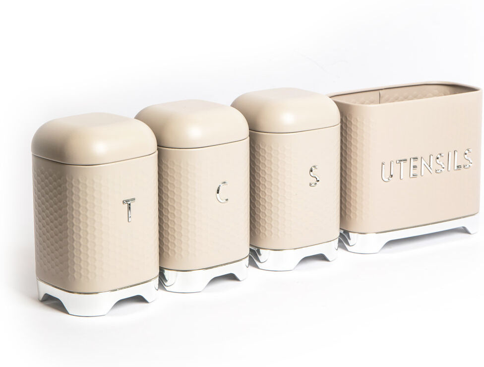 KitchenCraft Lovello 4 Piece Kitchen Storage Set with Tea, Coffee & Sugar Storage Canisters and Utensil Caddy Latte