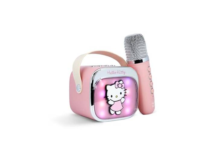 Hello Kitty Mini LED draadloze karaoke-luidspreker met Bluetooth-microfoon, roze, kleurveranderende lichten